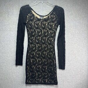VTG Y2K Dress Small Whimsy Goth Lace Black Mall Mini Bodycon Vamp Glam Wet Seal
